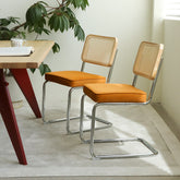 Dining Chairs Set of 2, Velvet Rattan Side Accent Chairs with Chrome Legs, Modern Mid Century Breuer Designed Chairs, Upholstered Dining Living Room Kitchen Chairs (Orange-2pcs)